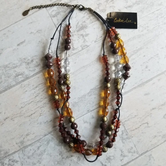 Cookie Lee glass bead necklace brown orange gold NWT - Picture 11 of 11